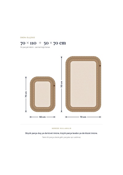 Banyo Paspası Takımı 70x110+50x70 Cm Düz Ekru & Hasır