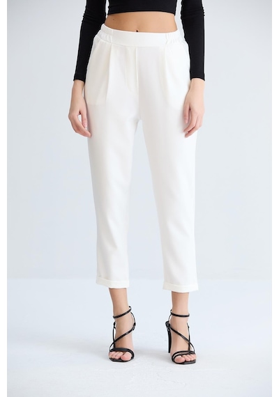 Sortie Collection Duble Paça Bel Lastikli Pantolon Ekru-ekru Ekru