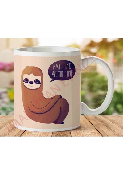 Tembel Hayvan Nap Time Sloth İki Tarafı Baskılı Kupa Bardak.jpg Çok Renkli