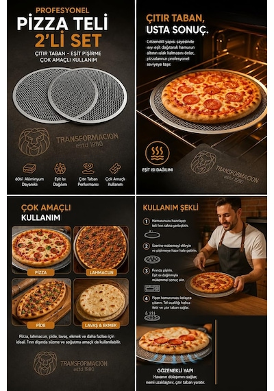 Pizza Teli 2'li Set 36 Cm Çıtır Taban Hamur Pişirme Izgarası Gözenekli Fırın Tepsisi Lahmacun Lavaş Pide Pişir Genel