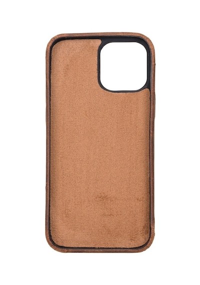 Apple Uyumlu iPhone 13 Pro Max Deri Arka Kapak Rock G2 Kahverengi