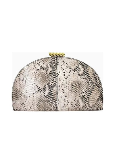 Studio Amelia Studıo Amelıa Zamora Gri Yılan Derisi Desenli, Altın Donanımlı Zarif Kadın Clutch Çanta