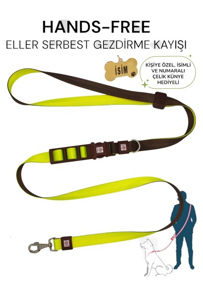 Caramelos Hands-free Eller Serbest Gezdirme Kayışı- Köpek Gezdirme Kayışı - Eller Serbest- Kahverengi - Yeşil