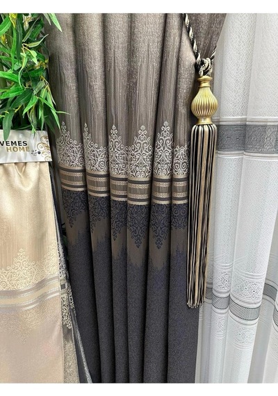 Lexroo Titus Fj632145 V-5329 Kahve 1/3 Sık Pileli Fon Perde 80 X 270 Çok Renkli