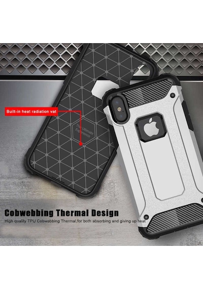 Noktaks - Apple Uyumlu iPhone Xs Max 6.5 - Kılıf Çift Katman Zırh Tank Crash Military Kapak - Siyah - T6041 Siyah