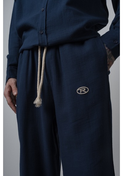 Respire Erkek R Nakışlı Müslin Baggy Pantolon Lacivert