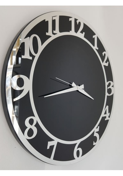 Ayna Denizi Silver Matris Black Model Gümüş Siyah Renk 50 CM Dekoratif Aynalı Duvar Saati Gümüş - Siyah