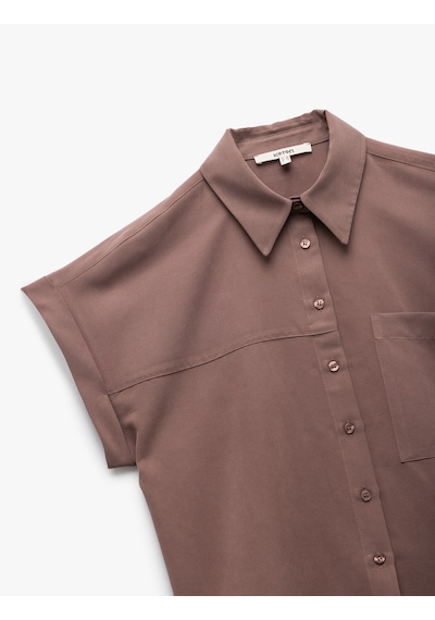 Koton Tek Cep Detaylı Kısa Kollu Modal Kumaş Crop Gömlek Kahverengi 5sak60198pw Kahve