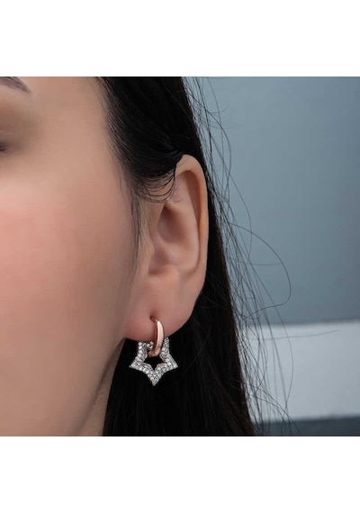Gümüş Rose Sallantılı Yıldız Kadın Küpe Gümüş