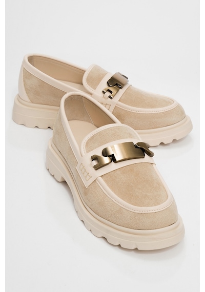 Luvishoes Luvi Shoes Pray Bej Süet Tokalı Kadın Loafer Ayakkabı Bej