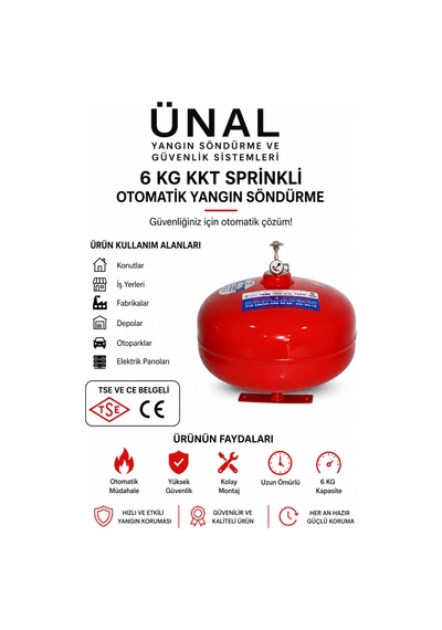 6 Kg Kkt Sprinkli Otomatik Yangın Söndürme Sistemi Tse Ce Belgeli Tavan Tipi Yangın