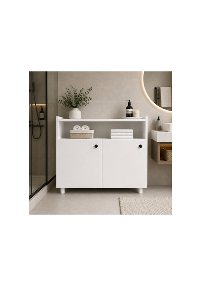 Raflı Kapaklı Çok Amaçlı Banyo Dolabı Beyaz