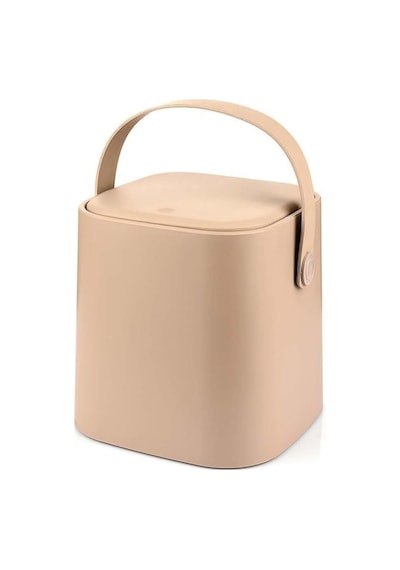 Tutma Saplı İç Kovalı Tezgah Üstü Mutfak Çöp Kovası, 4 Litre, Kilitli Kapak, Click Kapak, 20x20x22 Cm, Krem Diğer