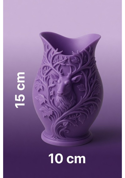 3d Baskılı Geyik Desenli Dekoratif Vazo 15 Cm Mor