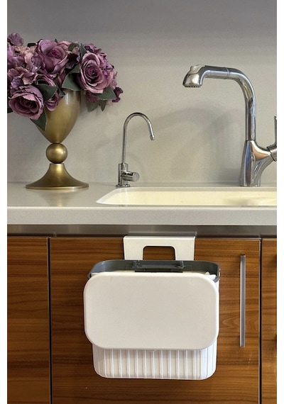 Makri Home Askılı Çöp Kovası- Beyaz- Çift Yönlü Kapaklı - 8 Litre Beyaz