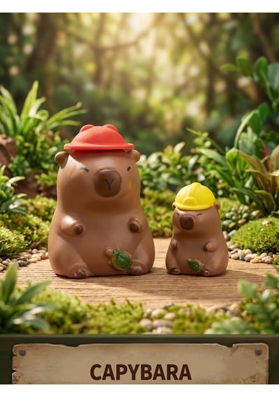 Büyük Küçük Mini 2'li 10 Cm Ve 6 Cm Kapibara Dekoratif Oyuncak Hayvan Figür Seti Hayvan Figürü