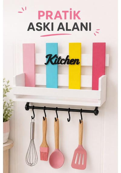 Dekoratif Kitchen Mutfak Rafı Baharatlık Ve 6 Kancalı Duvar Askısı Diğer