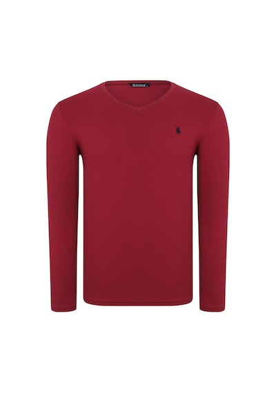 T8587 Dewberry V Yaka Erkek Uzun Kol T-shırt-düz Bordo Düz Bordo