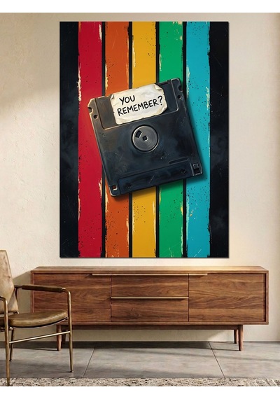 Gökkuşağı Disket Retro Hatıra Posteri Dekoratif Kanvas - Mdf Ahşap Tablo Çok Renkli