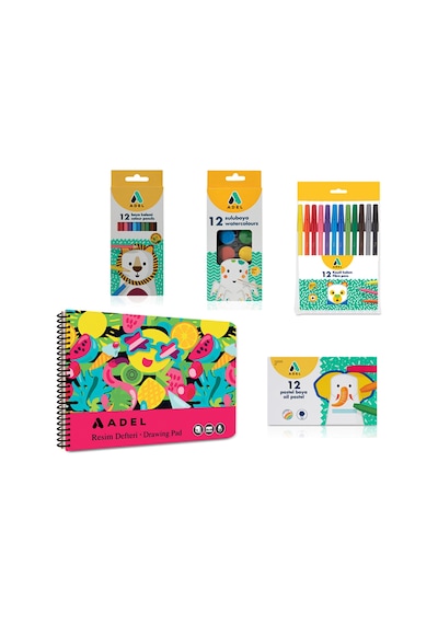 4 Lü Set,resim Defteri 25x35,kuru Boya,keçeli Kalem,pastel Boya,suluboya Karma Renk Gönderilir Çok Renkli