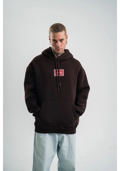 Mbb E-ticaret Erkek Nakışlı Kapüşonlu Oversize 3 İplik Pamuklu Sweatshirt Hoodie - Siyah