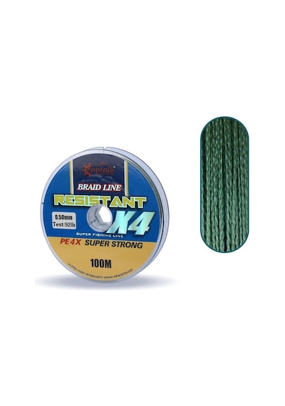 Captain Resistant PE 4 Kat İp Misina 100mt Yeşil 0.50 mm