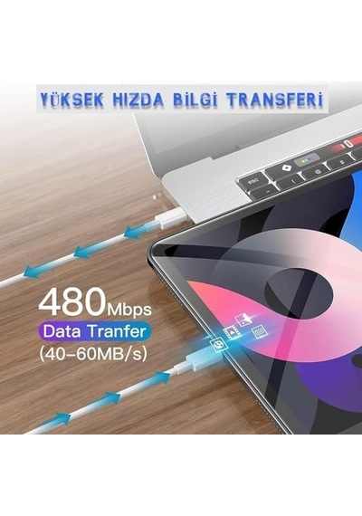 Type C To Type C Hızlı Şarj Ve Data Transfer Özellikli Şarj Kablosu, 60 W Çift Taraflı Usb C Kablo, Yüksek Kaliteli Malzeme 1 Metre/beyaz