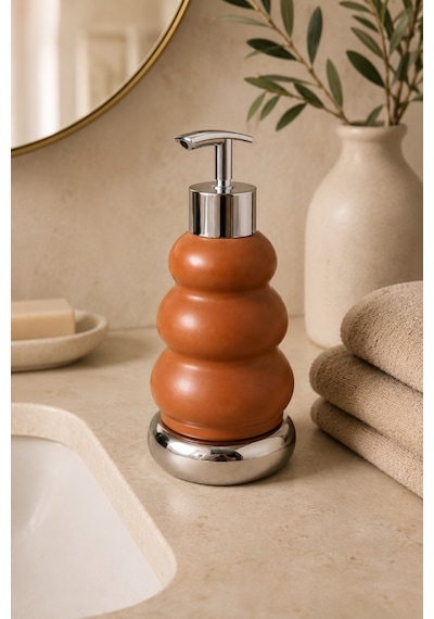 Trıo Dekoratif Premium 3 Boğumlu Sıvı Sabunluk 300 Ml Krom Görünümlü Pompalı Pastel Yeşil Banyo Ve Mutfak Sabun Dispenseri - 18,5 Cm X 7 Cm Turuncu