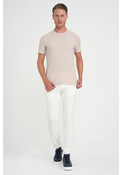 Efor Slim Fit Yan Cepli Esnek Düz Beyaz Pamuk Pantolon P 1197 Beyaz