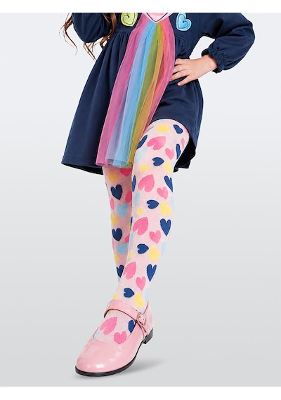 Deno Kids Denokids Kız Çocuk Kalp Desenli Kalın Külotlu Çorap Pembe Eğlenceli Tasarım 2-9 Yaş Renkli