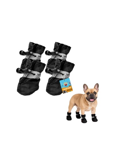 Patibon Su Geçirmez Köpek Botu 4 Lü Set - Yansıtıcı Şeritli & Kaymaz Taban S 2 Beden Siyah