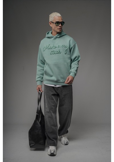 Kapüşonlu Önü Biye Kordoneli Hoodie Sweatshirt Mint