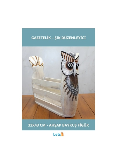 Ahşap Baykuş Figürlü Dekoratif Gazetelik 33x43 Cm 1 Adet