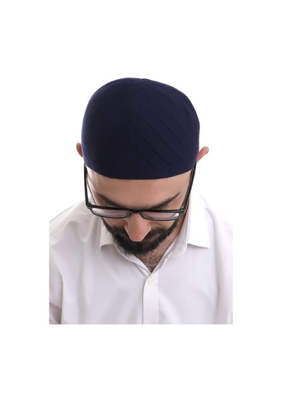 Lacivert Kışlık Çapraz Desenli Dokuma Takke