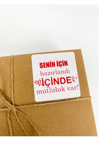 Senin Için Hazırlandı Içinde Mutluluk Var Kırmızı 6x6 Cm Yapışkanlı Etiket 100 Adet