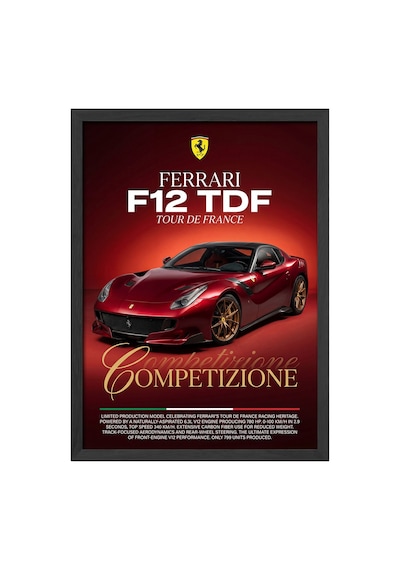 Ferrari F12 Tdf Siyah Ahşap Çerçeveli Poster, Dekoratif Araba Duvar Tablosu