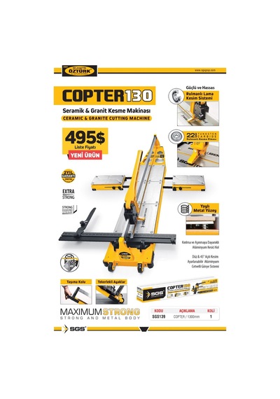 Sgs139 Copter130 Güçlü Seramik Ve Granit Fayans Kesme Makinası 1300mm