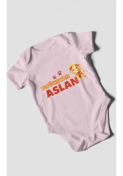 Morivokids Doğuştan Aslan Kısa Kollu Bebek Body %100 Pamuk Bebe Pembe