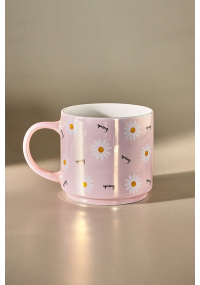 Karaca Daisy Lüsterli Pembe Papatya Desenli Mug 420 Ml