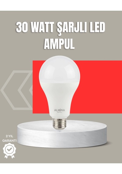Mey İthalat 30w Şarjlı Led Ampul E27 Duy %80 Enerji Tasarruflu Soğuk Beyaz Çok Renkli