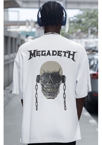 Megadeth Rock Metal Müzik Grubu Sırt Baskılı Unisex Oversize Tişö Beyaz