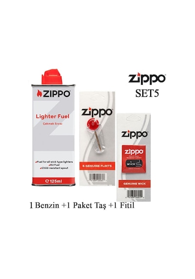 Zippo Çakmak İkmal Seti 1 Bidon Benzin Fitil Taş Set5