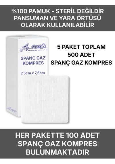 Ağaoğlu Spanç Gazlı Bez 7,5x7,5cm 16 Katlı 500 Adet