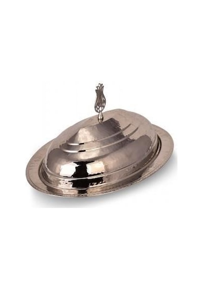 Turna Bakır Hanedan Klasik Kapak Kayık Sunum Tabağı 30 Cm El Dövme Nikel Turna4411-2