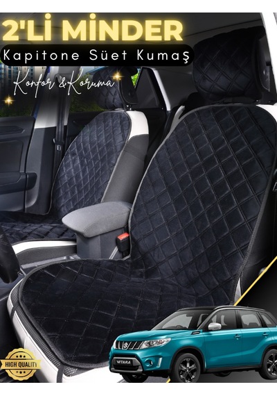 Suzuki Vitara Uyumlu 2'li Süet Oto Koltuk Minderi Terletmez Universal Tam Koruma A6 Siyah