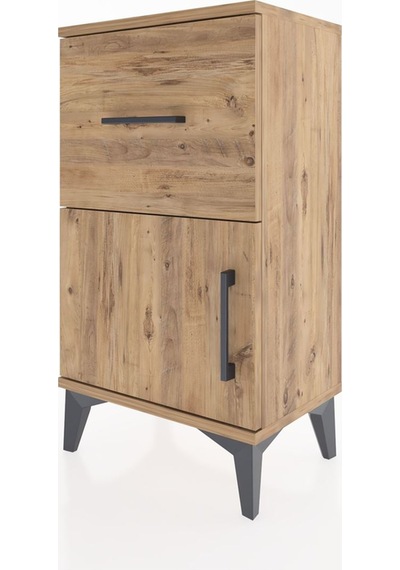 Arges Komodin Tek Raflı Tek Çekmeceli Tek Kapaklı 44x30x80 Ça... Çam