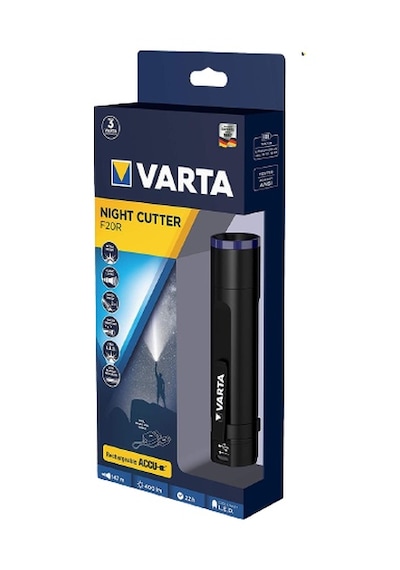 Varta Night Cutter F20R Şarjlı Led El Feneri Siyah