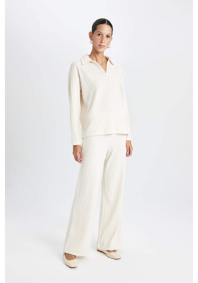 Defacto Wide Leg Eşofman Altı Normal Bel Fitilli Kaşkorse Kumaş Basıc B2405AX24AU Bej