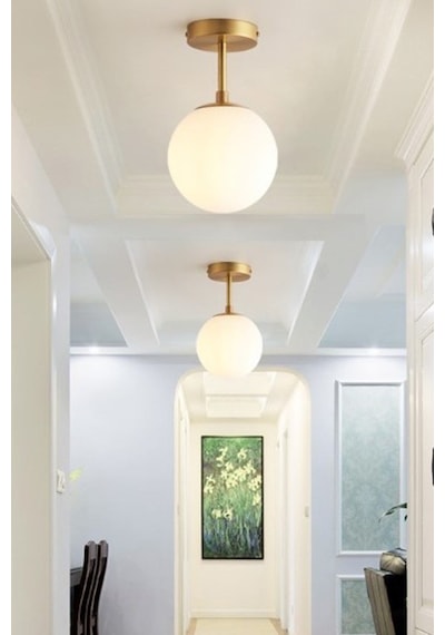 Lorin Tekli Eskitme Avize Beyaz Camlı Mutfak Hol Balkon Kolidor Avize Eskitme
