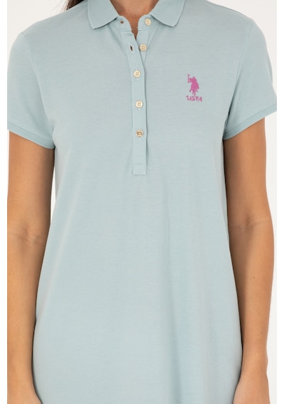 U.S. Polo Assn. Kadın Su Yeşili Polo Yaka Mini Boy Örme Elbise 50280038-VR048
